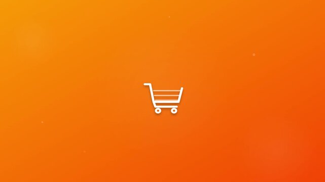 bouncing shopping cart icon on bright orange canvas