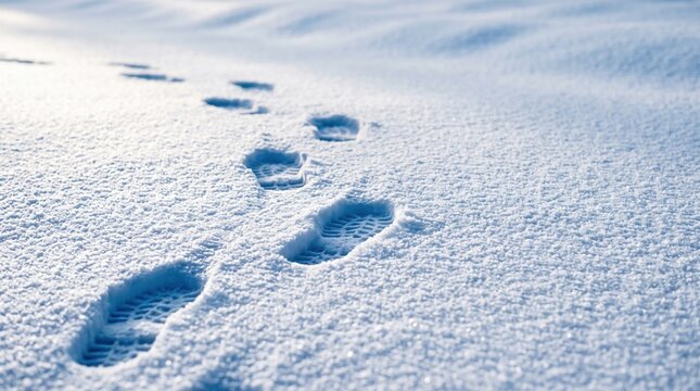 Footprints in pristine snow showcasing a peaceful winter scene highlighting the serene beauty of nature