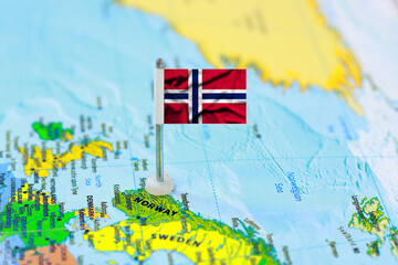 Map Pin Marking Norway with Flag on World Map © Creative Canvass