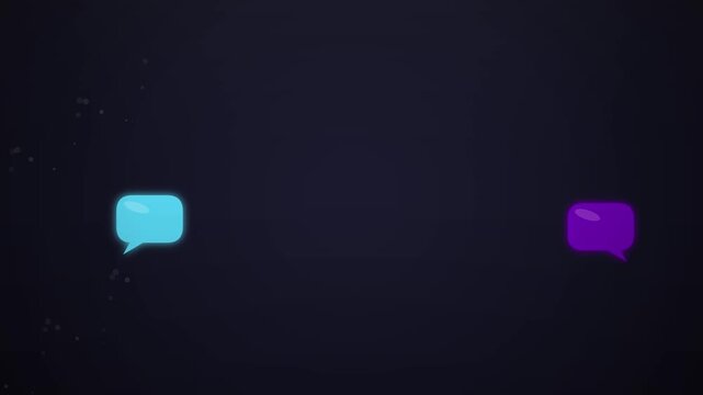Glowing abstract neon speech bubbles pop up on dark background