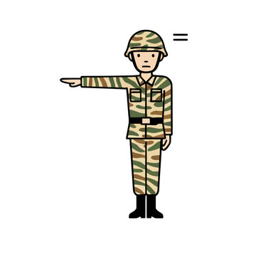 Soldier in camouflage uniform with arm extended