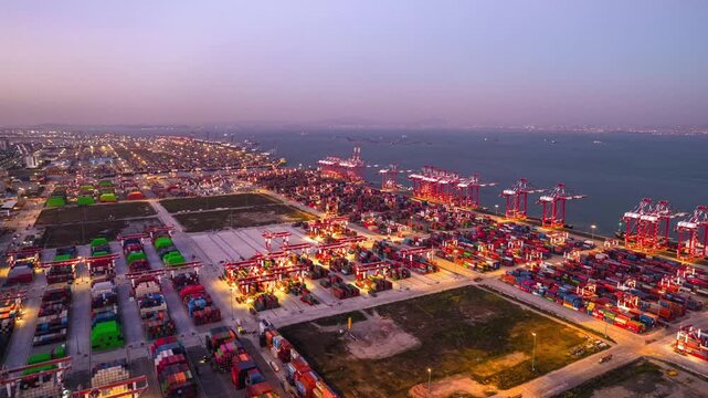 Day to Night Aerial Timelapse of Nansha Port Container Terminal