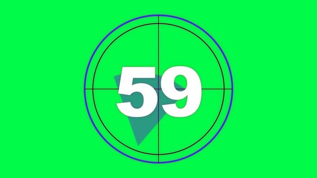 Cinematic Countdown Timer Display Featuring Number Fifty Nine on a Chroma Key Green Screen Background