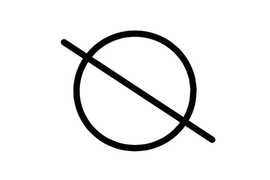 A minimalist black prohibition symbol featuring a circle crossed through with a diagonal line on a plain white background.