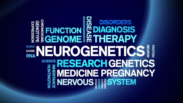 Neurogenetics animated word cloud-animation tag kinetic typography seamless loop.