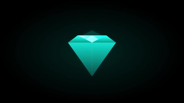 Crystal Cyan Diamond Shine Animation On Black Screen