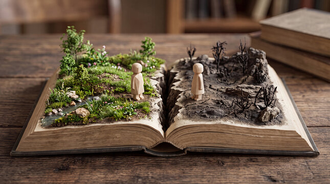 Divided Society on Open Book Social Polarization Concept