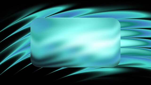 Abstract glassmorphism rounded rectangle frame over glowing cyan liquid waves animation on dark background