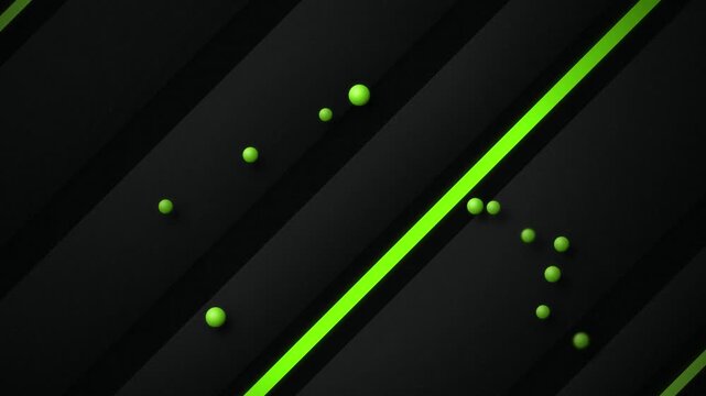 Green spheres rolling dark geometric surface seamless loop