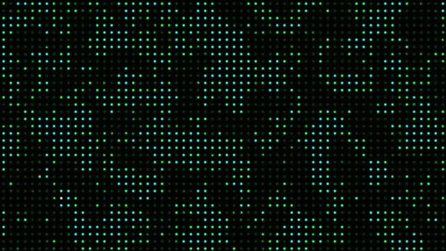 Random dots with flickering light animation on black background. Digital dots moving and forming a grid pattern. Halftone lighting ball dynamic random motion. Big data shining and fading softly.