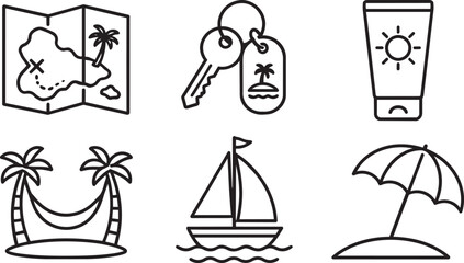 Fototapeta premium Summer vacation travel icons set with tropical beach elements