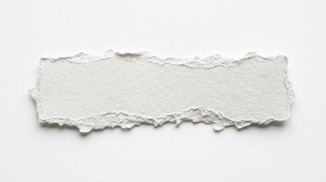 Horizontal Torn White Paper Strip with Ragged Edges and Soft Shadow Isolated on White Background for Copy Space