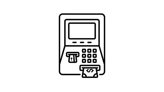 ATM Machine Line Icon Isolated on Transparent Background