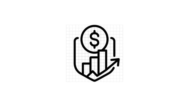 Financial Growth Icon: Dollar Sign, Bar Chart, Upward Trend, Transparent Background