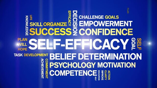 Self-Efficacy animated word cloud-animation tag kinetic typography seamless loop.