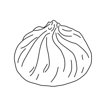 Single Steamed Dumpling Dim Sum Line Art