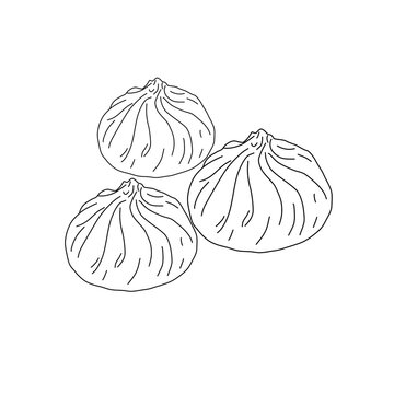 Steamed dumplings line art vector