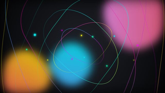 Abstract background with glowing colorful circles and thin floating light lines
