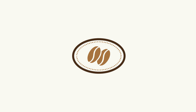 Coffee shop logo design with two roasted coffee beans enclosed in a brown dashed oval on an off-white background.