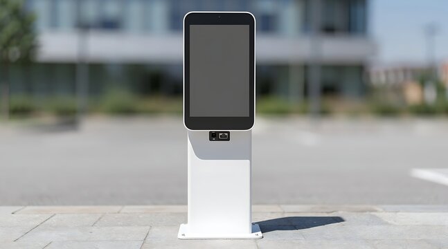 Modern Self Service Payment Kiosk Terminal Outdoors.