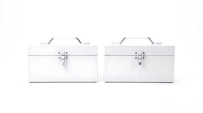 Two white metal toolbox cases isolated on white.