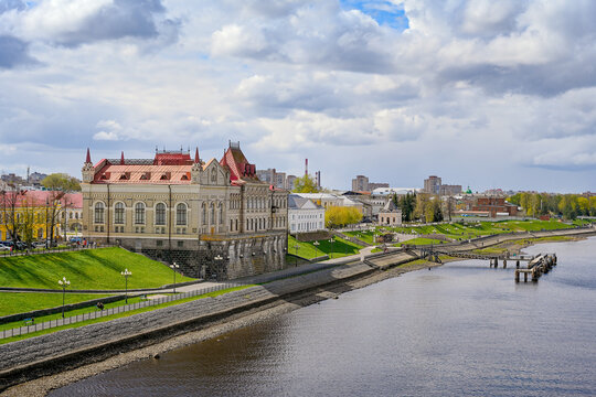 New Grain Exchange on the Volga River embankment in Rybinsk city, Yaroslavl region of Russia