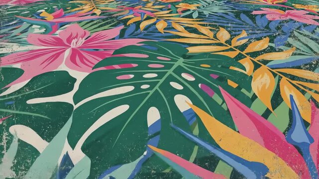 Tropical floral pattern with exotic leaves and flowers