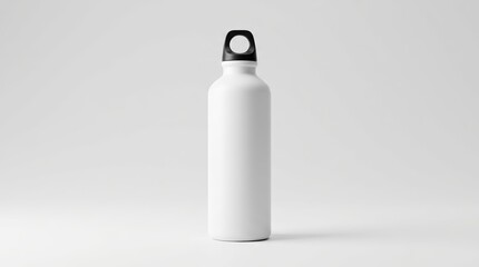 Reusable white metal water bottle featuring a sleek design and sturdy black cap.