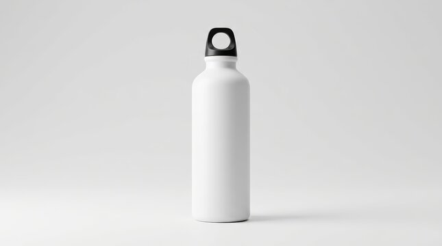 Reusable white metal water bottle featuring a sleek design and sturdy black cap.