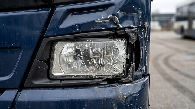 Damaged car headlight with cracks and foggy lens