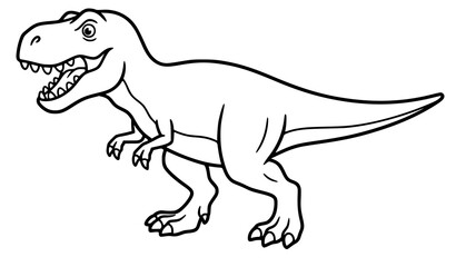 Cartoon Tyrannosaurus Rex Dinosaur Walking Line Art Coloring Book Style T Rex Vector Illustration For Kids Prehistoric Jurassic Design © Begum
