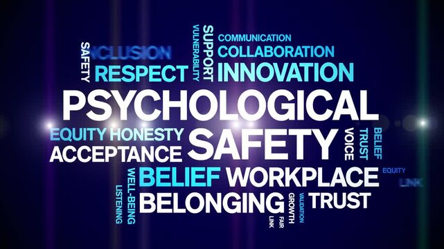 Psychological Safety animated word cloud-animation tag kinetic typography seamless loop.
