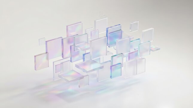 3d render of abstract geometric blocks featuring a colorful background design.