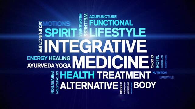 integrative medicine animated word cloud-animation tag kinetic typography seamless loop.