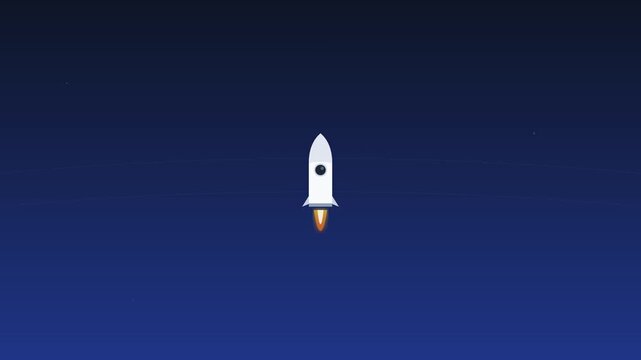 floating rocket launch icon on corporate blue backdrop