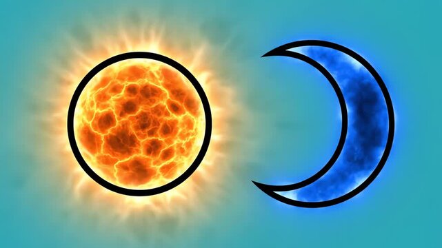 Sun and moon celestial symbols pattern on blue background