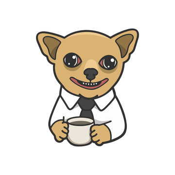 Employee Drink a Coffee Dog Meme Sticker Vector Cute Illustration