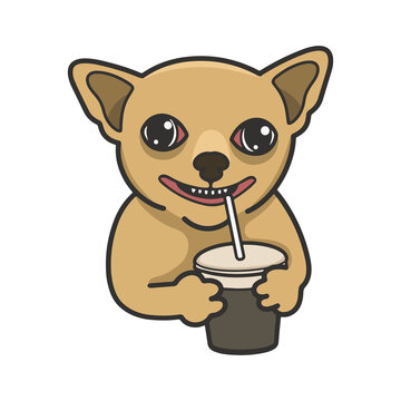 Drink a Coffee Dog Meme Sticker Vector Cute Illustration