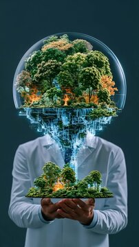 Scientist Examining Holographic Ecosystem Model in Lab