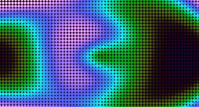 A digital abstract composition featuring a dark oval shape within a grid