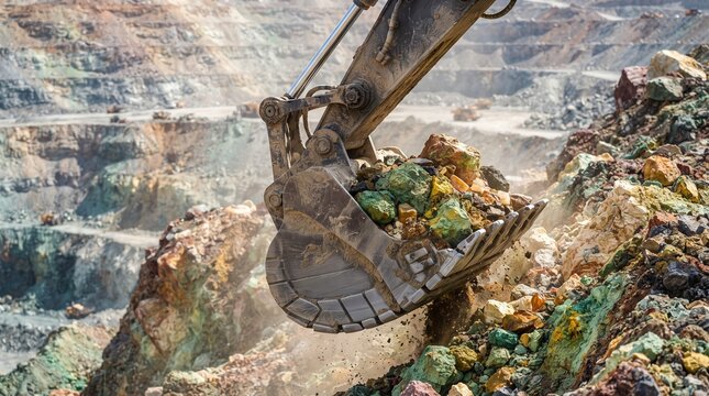 Uranium-Bearing Ore Open-Pit Mining Excavator Bucket Close-Up