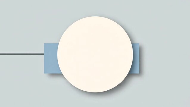 Minimalist abstract graphic composition with a white circle and blue rectangle on a light gray background.