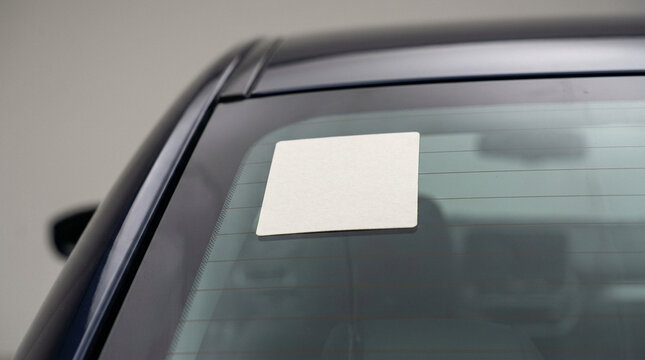 Blank white sticker on car rear window mockup
