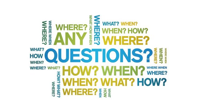 Any Questions animated word cloud-animation tag kinetic typography seamless loop.
