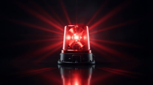 Glowing red emergency siren light with dramatic light rays.