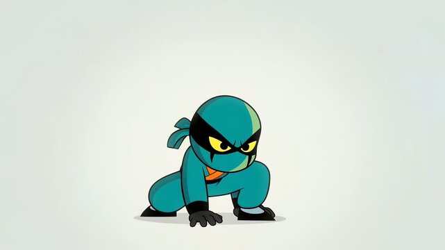 Blue cartoon ninja character animation performing combat actions