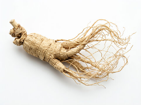 Dried ginseng root isolated on white background