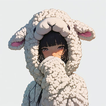 羊の着ぐるみを着たかわいい女の子
