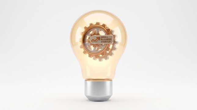 Lightbulb with glowing gears inside symbolizing innovation and creative business