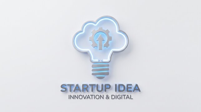 Startup idea innovation and digital business concept with lightbulb and cloud